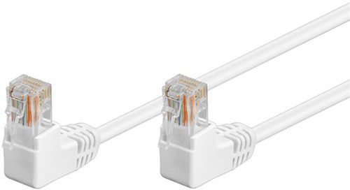 CAT 5e Patch Cable 2x 90° Angled, U/UTP, white, 10 m - copper-clad aluminium wire (CCA), 2x RJ45 male 90° (8P8C) 96074
