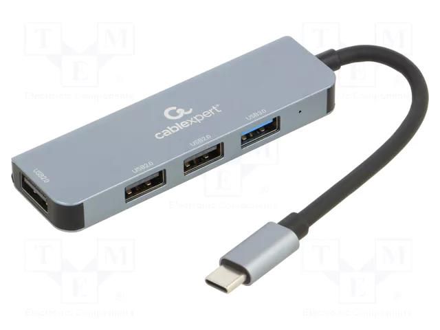 Hub USB; USB A socket x4,USB C plug; USB 2.0,USB 3.1; grey GEMBIRD UHB-CM-U3P1U2P3-01