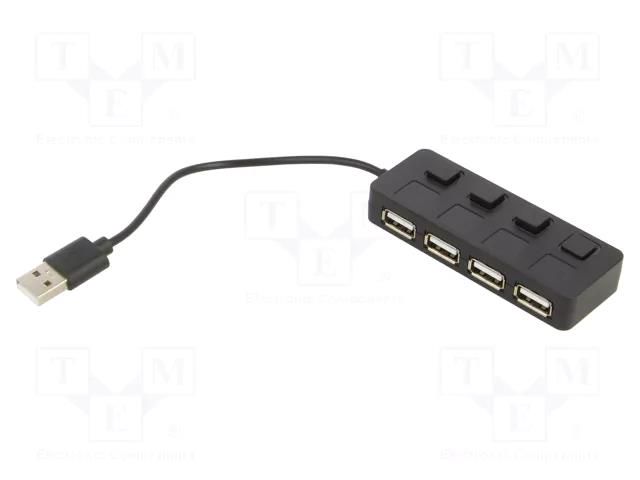 Hub USB; USB A socket x4,USB A plug; USB 2.0; with switch; black GEMBIRD UHB-U2P4-05