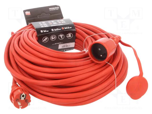 Extension lead; 3x2.5mm2; Sockets: 1; rubber; red; 30m; 16A KEL W-97293