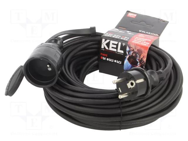 Extension lead; 3x1mm2; Sockets: 1; rubber; black; 20m; 10A KEL W-97016
