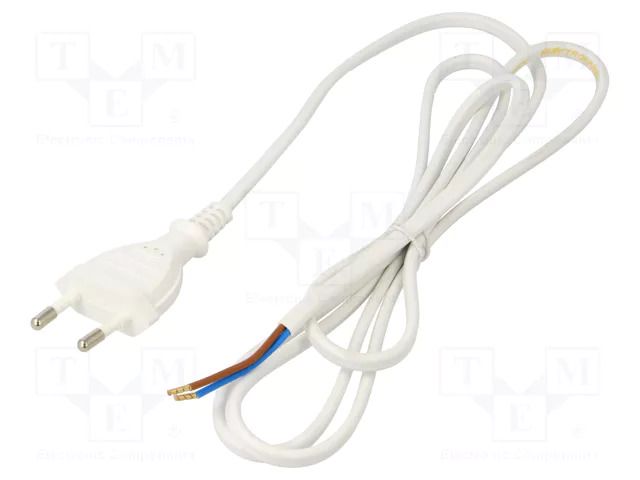 Cable; 2x0.75mm2; CEE 7/16 (C) plug,wires; PVC; 1.6m; white; 2.5A PLASTROL W-97530