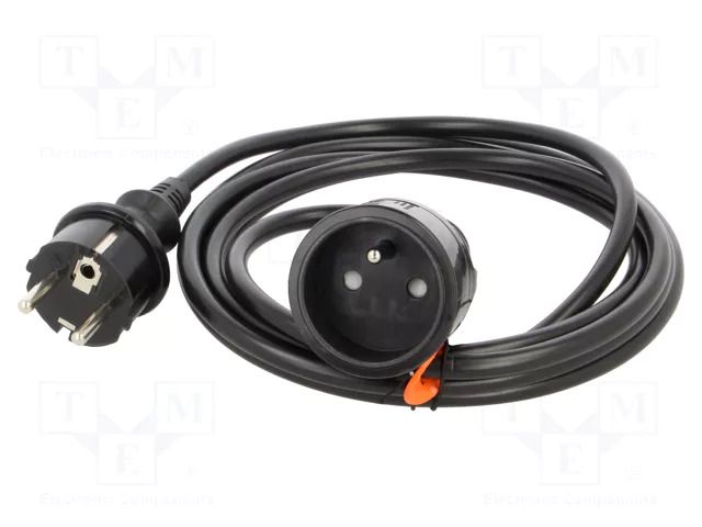 Extension lead; 3x1.5mm2; Schuko; Sockets: 1; PVC; black; 3m; 16A PLASTROL W-98434