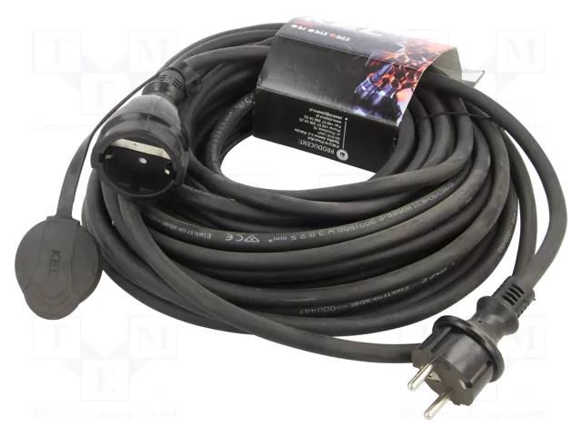 Extension lead; 3x2.5mm2; Sockets: 1; rubber; black; 20m; 16A KEL W-98546