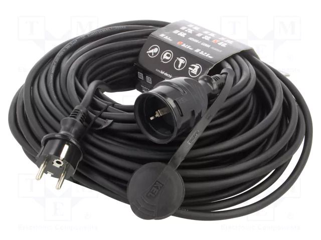 Extension lead; 3x1.5mm2; Sockets: 1; rubber; black; 40m; 16A KEL W-98555