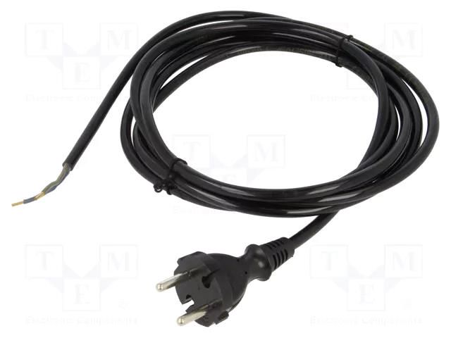 Cable; 2x1mm2; CEE 7/17 (C) plug,wires; PUR; 3m; black; 10A; 230V PLASTROL W-98575