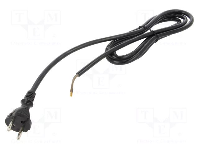 Cable; 2x1.5mm2; CEE 7/17 (C) plug,wires; PUR; 2m; black; 16A; 230V PLASTROL W-98578