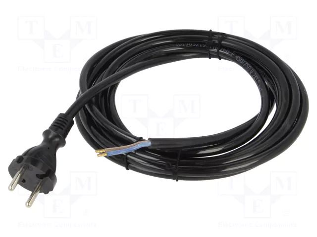 Cable; 2x1.5mm2; CEE 7/17 (C) plug,wires; PUR; 4m; black; 16A; 230V PLASTROL W-98580