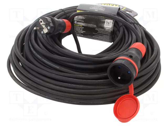 Extension lead; 3x1.5mm2; Sockets: 1; rubber; black; 40m; 16A KEL W-99194