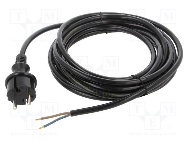 Cable; 2x1.5mm2; CEE 7/17 (C) plug,wires; PUR; 5m; blue; 16A; 230V PLASTROL W-99479