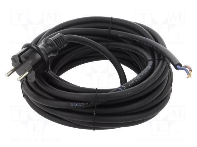 Cable; 2x1.5mm2; CEE 7/17 (C) plug,wires; rubber; 10m; black; 16A PLASTROL W-99481