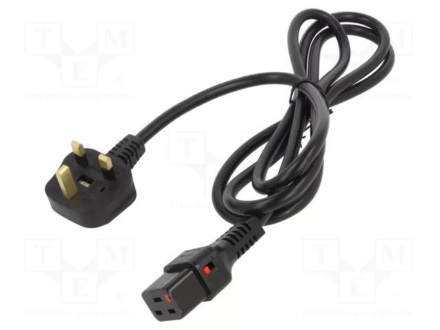 Cable; BS 1363 (G) plug,IEC C19 female; 2m; black; 13A; 250V; IP20 SCHAFFNER / TE Connectivity SCHAFFNER-813584