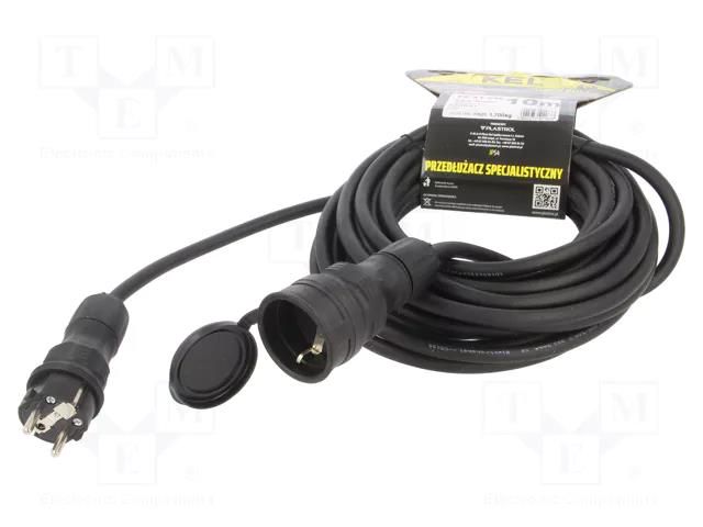 Extension lead; 3x2.5mm2; Sockets: 1; rubber; black; 10m; 16A KEL W-99166