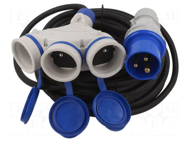 Extension lead; 3x2.5mm2; Sockets: 3; rubber; black; 15m; 16A KEL W-99934