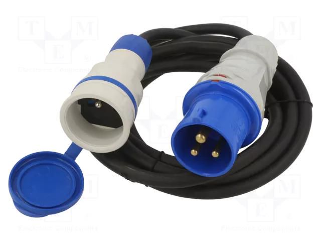 Extension lead; 3x2.5mm2; Sockets: 1; rubber; black; 3m; 16A; EXTREM KEL W-99937