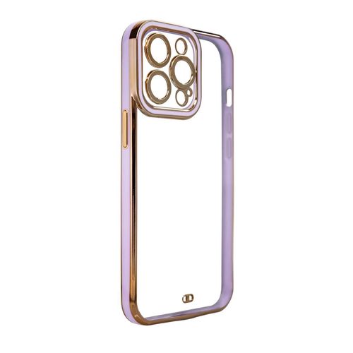 Fashion Case for iPhone 13 Pro Gold Frame Gel Cover Purple, Hurtel 5907769343025 5907769343025