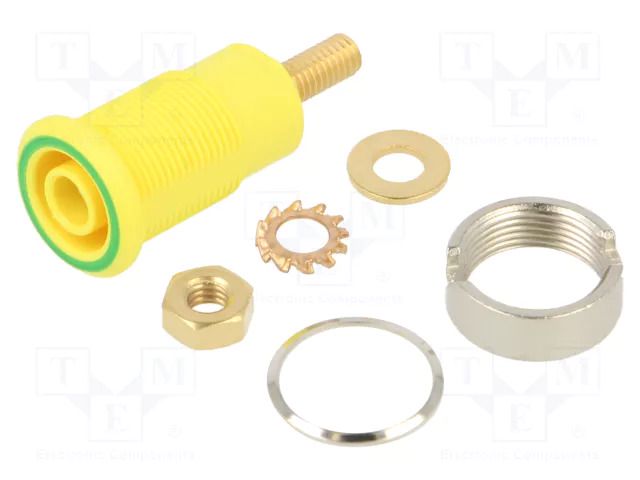 Connector: 4mm banana; socket; 32A; yellow-green; gold-plated STÄUBLI SLB4-GK-20