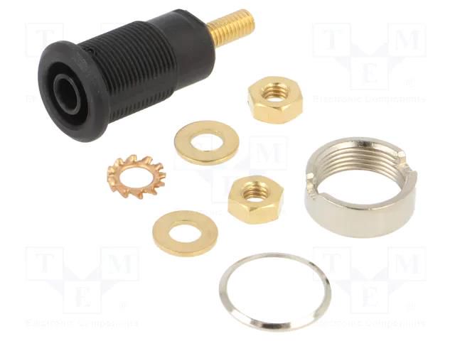 Connector: 4mm banana; socket; 32A; black; gold-plated; M4,screw STÄUBLI SLB4-GK-21