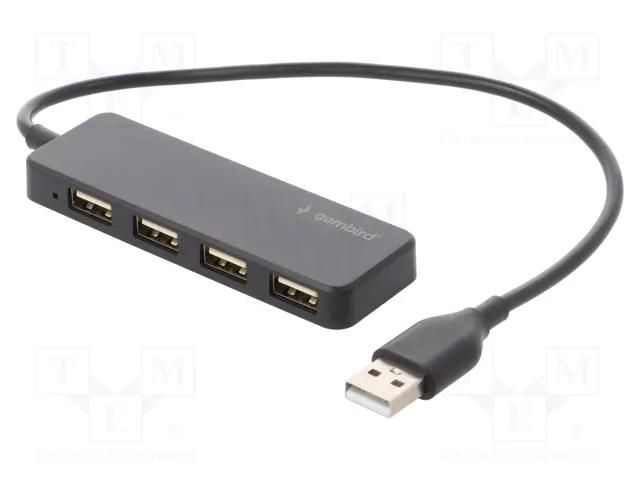 Hub USB; USB A socket x4,USB A plug; USB 2.0; black; 0.3m; ABS GEMBIRD UHB-U2P4-06