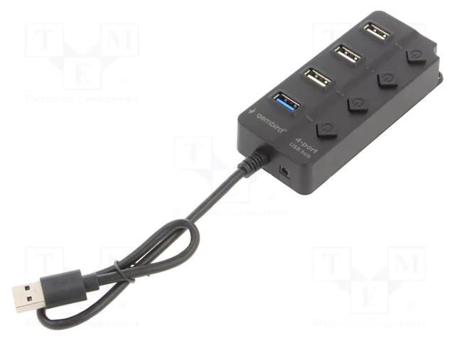 Hub USB; USB A socket x4,USB A plug; USB 2.0,USB 3.1; black GEMBIRD UHB-U3P1U2P3P-01
