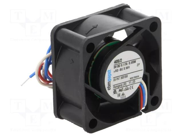 Fan: DC; axial; 5VDC; 40x40x10mm; 8m3/h; 22.1dBA; slide; 5400rpm EBM-PAPST 405/2