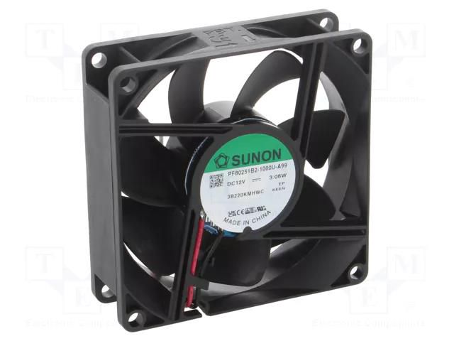 Fan: DC; axial; 12VDC; 80x80x25mm; 97m3/h; 44dBA; ball; 4500rpm SUNON PF80251B2-A99-A