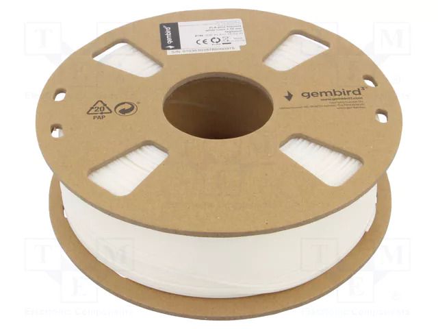 Filament: PLA+; 1.75mm; white; 195÷235°C; 1kg GEMBIRD 3DP-PLA+1.75-02-W