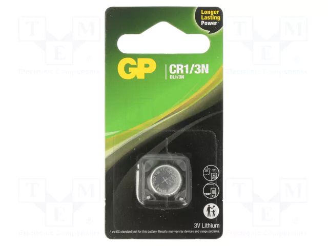 Battery: lithium; 1/3N; 3V; non-rechargeable; 1pcs. GP BAT-CR1/3N-U1-GP