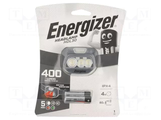 Torch: LED headtorch; 4h; 25lm,400lm; IPX4; 80m ENERGIZER HEADLAMP-HDL30