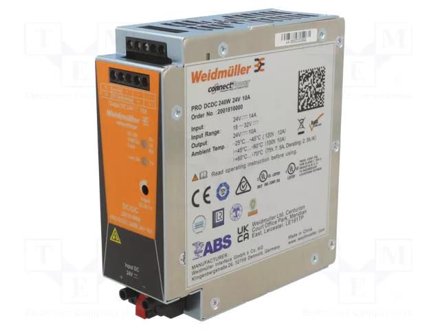 Converter: DC/DC; 240W; Uin: 18÷32VDC; Uout: 24VDC; Iout: 10A; 1.5kV WEIDMÜLLER PRODCDC-240W24V10A