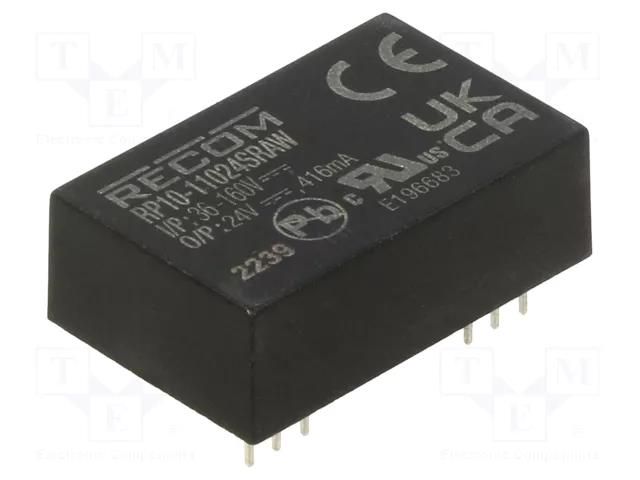 Converter: DC/DC; 10W; Uin: 36÷160VDC; Uout: 24VDC; Iout: 416mA RECOM RP10-11024SRAW