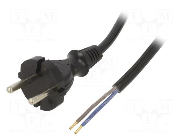 Cable; 2x1mm2; CEE 7/17 (C) plug,wires; PUR; 3.8m; black; 10A; 230V PLASTROL W-98547
