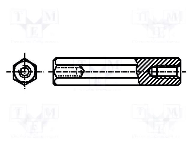 Screwed spacer sleeve; polyamide; M2,5; 15mm; black; BN 7372 BOSSARD B2.5X15/BN7372