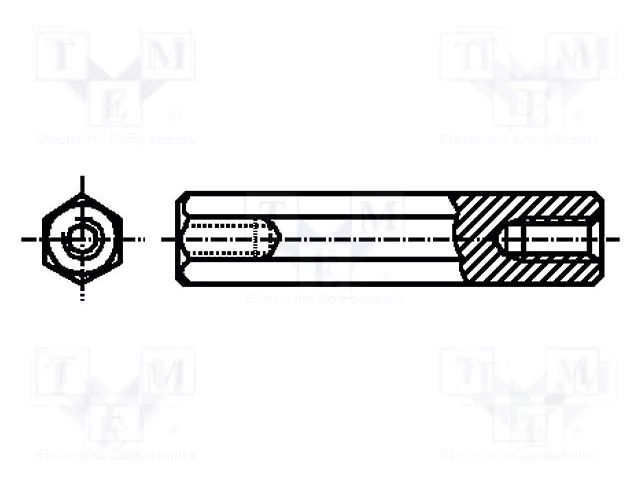Screwed spacer sleeve; polyamide; M2,5; 15mm; black; BN 7372 BOSSARD B2.5X15/BN7372