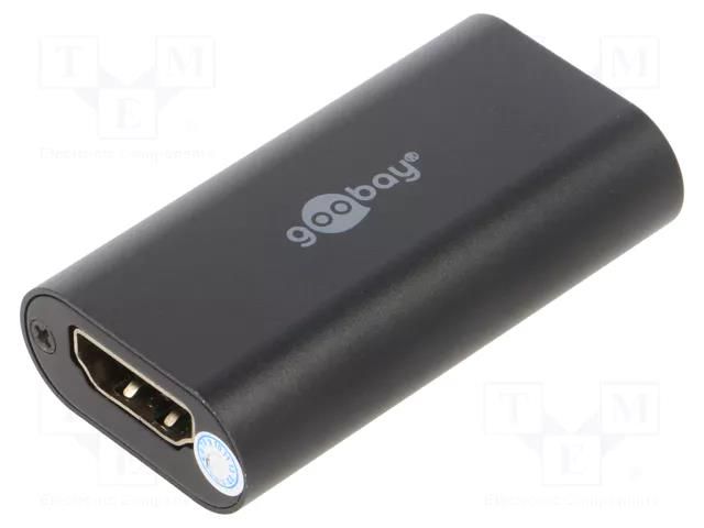 Repeater; HDMI socket,both sides; HDCP 1.4,HDMI 1.4; black; 40m Goobay HDMI-REP-01