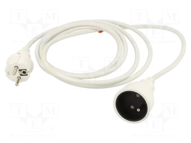 Extension lead; 3x1.5mm2; Schuko; Sockets: 1; PVC; white; 3m; 16A PLASTROL W-97415