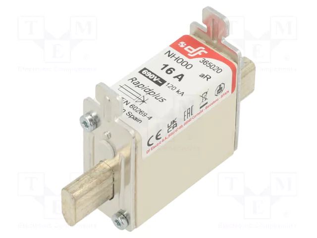 Fuse: fuse; 16A; 690VAC; 440VDC; aR; ceramic; NH000 DF ELECTRIC 365020