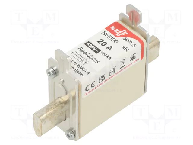 Fuse: fuse; 20A; 690VAC; 440VDC; aR; ceramic; NH000 DF ELECTRIC 365025