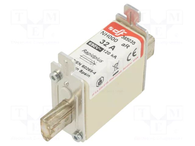 Fuse: fuse; 32A; 690VAC; 440VDC; aR; ceramic; NH000 DF ELECTRIC 365035
