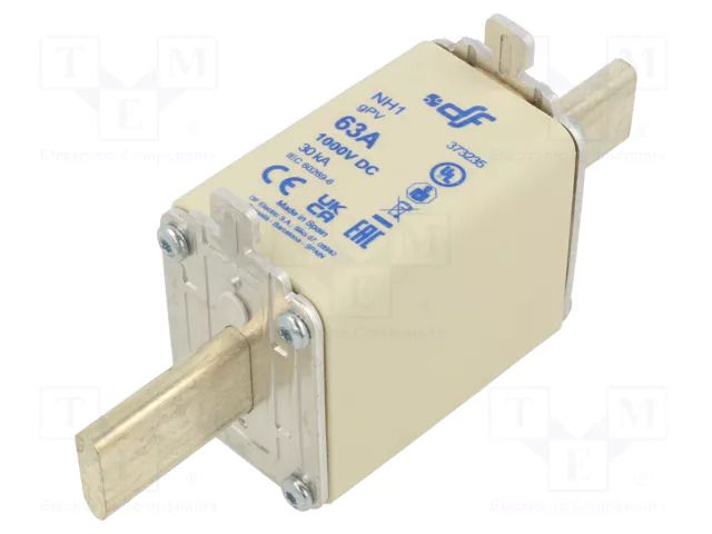 Fuse: fuse; 63A; 1kVDC; gPV; ceramic; NH1 DF ELECTRIC 373235
