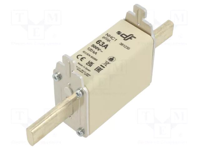 Fuse: fuse; 63A; 500VAC; 250VDC; gG; ceramic; NHC1 DF ELECTRIC 381235
