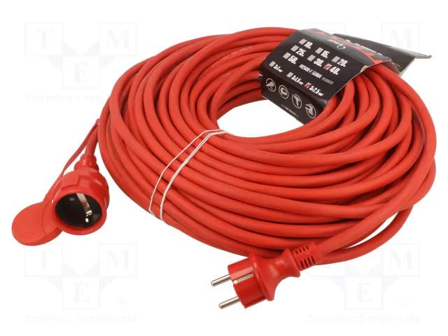 Extension lead; 3x2.5mm2; Sockets: 1; rubber; red; 40m; 16A KEL W-98648