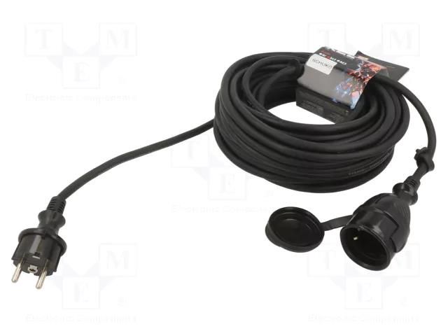 Extension lead; 3x1.5mm2; Sockets: 1; rubber; black; 15m; 16A KEL W-98656