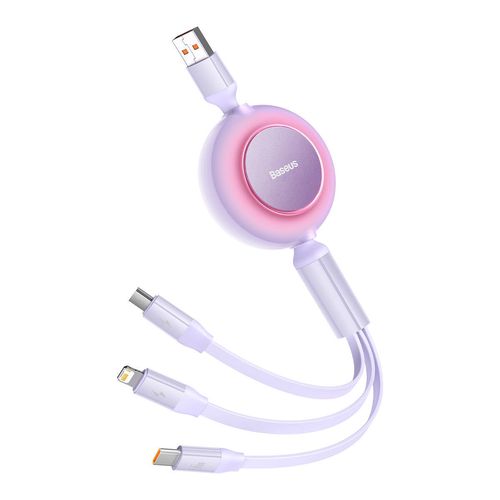 Baseus Bright Mirror 2 retractable cable 3in1 cable USB Type A - micro USB + Lightning + USB Type C 66W 1.1m purple (CAMJ010105), Baseus 6932172609115 6932172609115