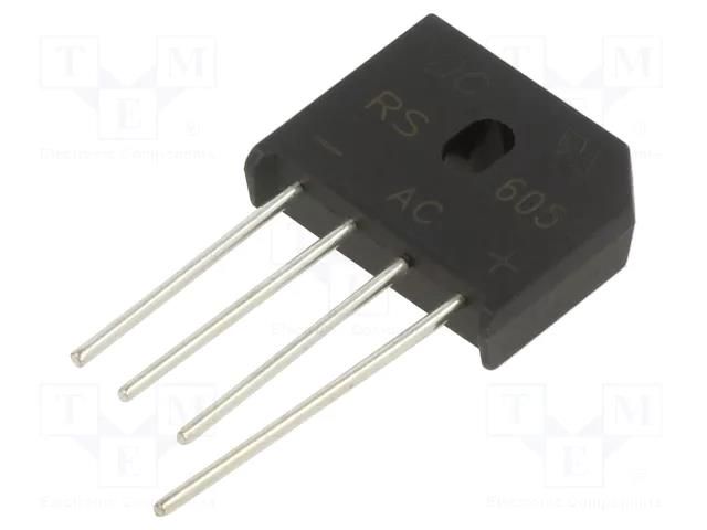 Bridge rectifier: single-phase; Urmax: 600V; If: 6A; Ifsm: 150A DC COMPONENTS RS605-DC