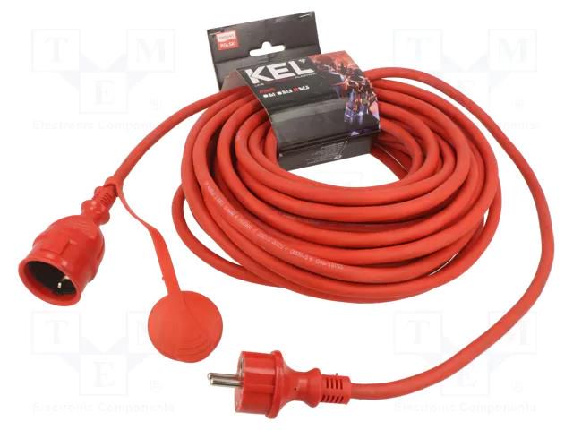 Extension lead; 3x2.5mm2; Sockets: 1; rubber; red; 20m; 16A KEL W-98645
