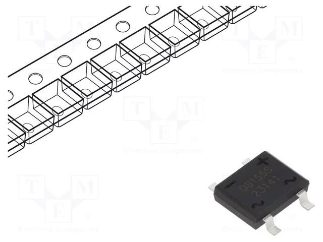 Bridge rectifier: single-phase; Urmax: 600V; If: 1.5A; Ifsm: 55A SMC DIODE SOLUTIONS DB155STR-SMC