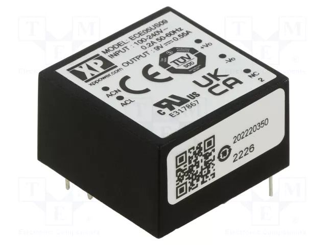 Converter: AC/DC; 5W; Uin: 85÷264VAC,120÷370VDC; Uout: 9VDC; OUT: 1 XP POWER ECE05US09