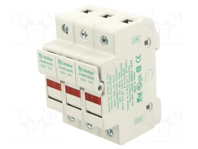 Fuse holder; 10.3x38mm; for DIN rail mounting; 30A; 600V; Poles: 3 LITTELFUSE LPSC0003ZXID