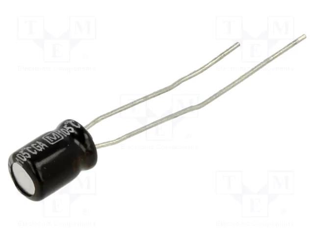 Capacitor: electrolytic; THT; 22uF; 25VDC; Ø5x7mm; Pitch: 2.5mm PANASONIC EEAGA1E220H